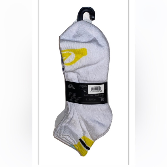 Quicksilver Quarter Socks 5 Pair Men 6-12 White w Multicolor Toe Heel Logo Surf - Picture 3 of 11